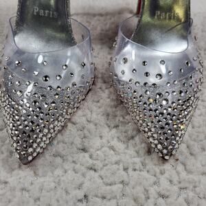Christian Louboutin Spikaqueen crystal-embellished PVC & glittered-leather sz 5